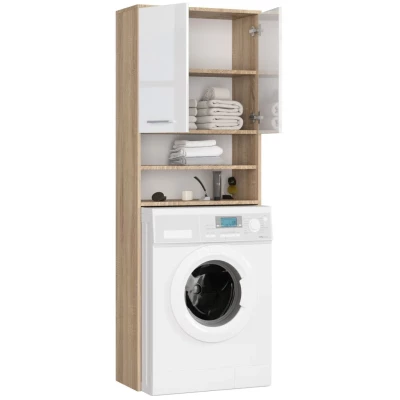 Badezimmerschrank über der Waschmaschine MERALYA - Sonoma Eiche / Hochglanzweiß