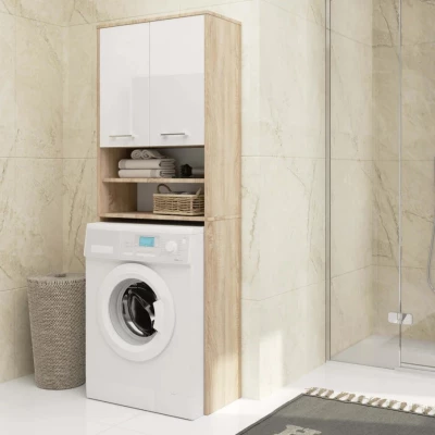 Badezimmerschrank über der Waschmaschine MERALYA - Sonoma Eiche / Hochglanzweiß