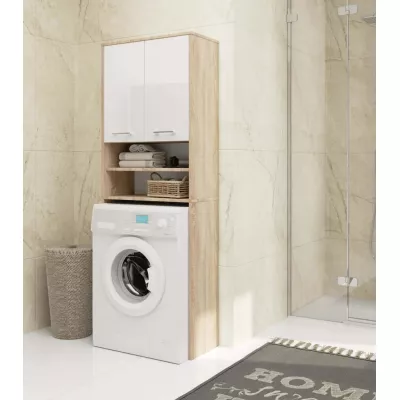 Badezimmerschrank über der Waschmaschine MERALYA - Sonoma Eiche / Hochglanzweiß