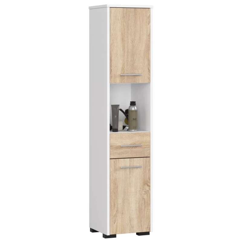 Badezimmerschrank mit Schublade MERALYA - weiß / Sonoma Eiche