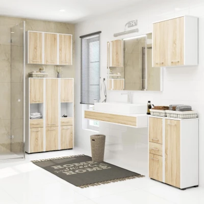 Badezimmerschrank mit Schublade MERALYA - weiß / Sonoma Eiche