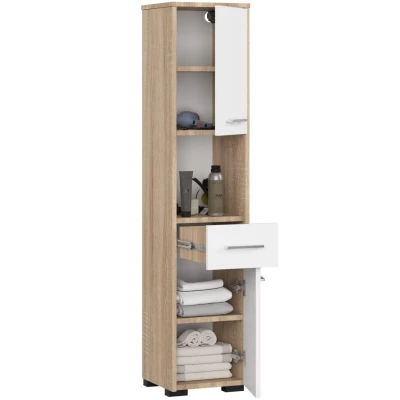 Badezimmerschrank mit Schublade MERALYA - Sonoma Eiche / Weiß
