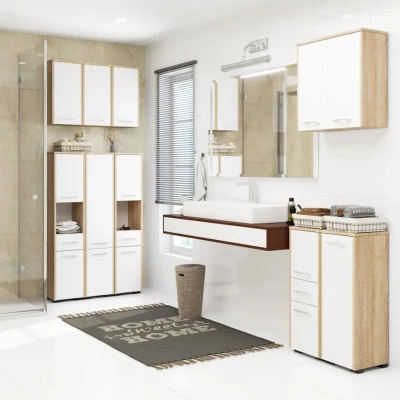 Badezimmerschrank mit Schublade MERALYA - Sonoma Eiche / Weiß
