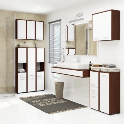 Badezimmerschrank mit Schublade MERALYA - Wenge/Weiß