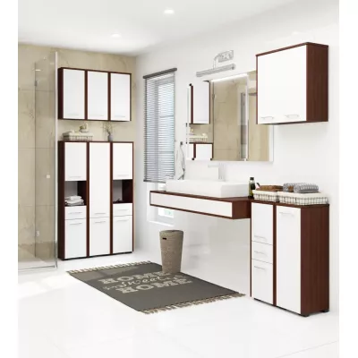 Badezimmerschrank mit Schublade MERALYA - Wenge/Weiß