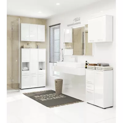 Badezimmerschrank mit Schublade MERALYA - weiß / weiß glänzend