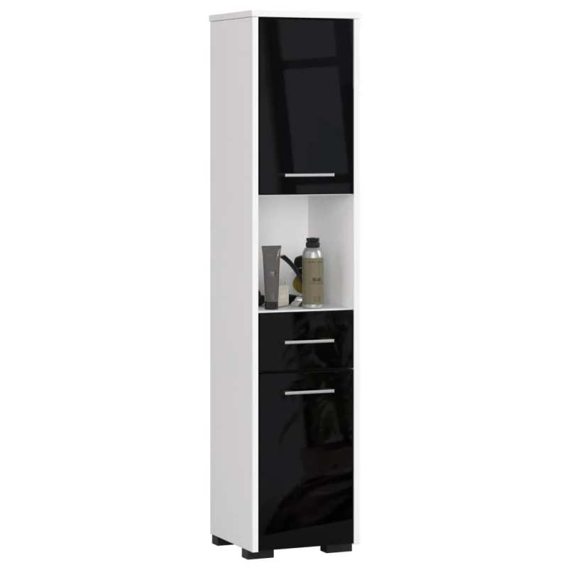 Badezimmerschrank mit Schublade MERALYA - weiß/schwarz glänzend