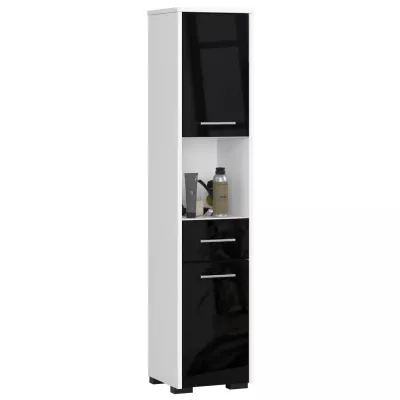 Badezimmerschrank mit Schublade MERALYA - weiß/schwarz glänzend