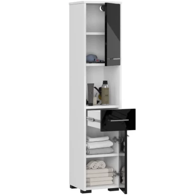 Badezimmerschrank mit Schublade MERALYA - weiß/schwarz glänzend