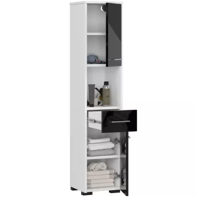 Badezimmerschrank mit Schublade MERALYA - weiß/schwarz glänzend
