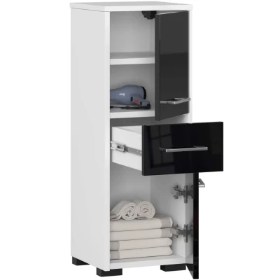 Kleiner Badezimmerschrank MERALYA – weiß/schwarz glänzend