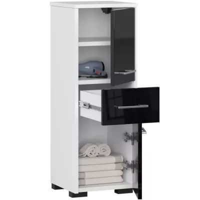 Kleiner Badezimmerschrank MERALYA – weiß/schwarz glänzend