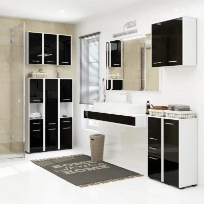 Kleiner Badezimmerschrank MERALYA – weiß/schwarz glänzend