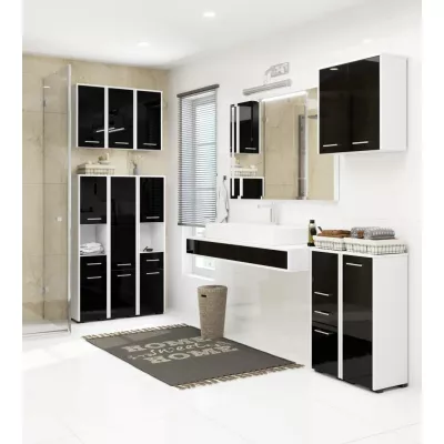 Kleiner Badezimmerschrank MERALYA – weiß/schwarz glänzend