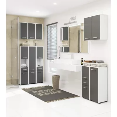 Kleiner Badezimmerschrank MERALYA - weiß/grau
