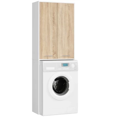 Hochschrank über der Waschmaschine MERALYA - weiß / Sonoma Eiche