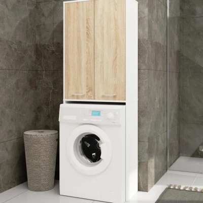 Hochschrank über der Waschmaschine MERALYA - weiß / Sonoma Eiche