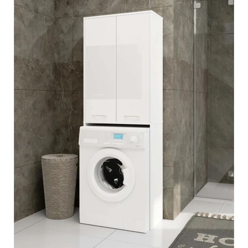 Hochschrank über der Waschmaschine MERALYA - weiß / weiß glänzend