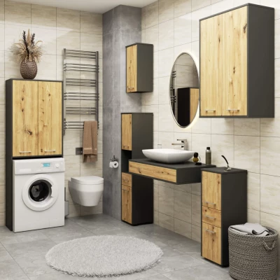 MERALYA Wand-Badezimmerschrank – Grau / Artisan Eiche