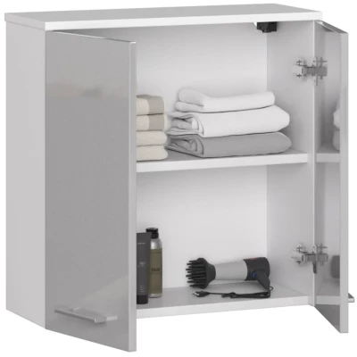 MERALYA Wand-Badezimmerschrank – Weiß/Hellgrau glänzend