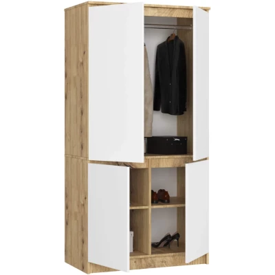 Viertüriger Kleiderschrank 90 cm LOTA – Artisan Eiche/weiß