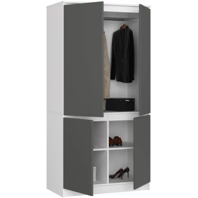 Viertüriger Kleiderschrank 90 cm LOTA - weiß/grau