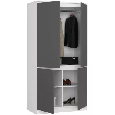 Viertüriger Kleiderschrank 90 cm LOTA - weiß/grau