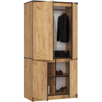 Viertüriger Kleiderschrank 90 cm LOTA - Craft Eiche