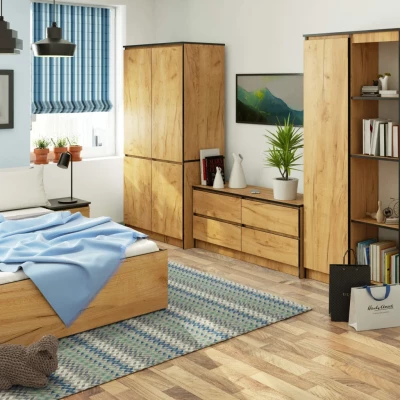 Viertüriger Kleiderschrank 90 cm LOTA - Craft Eiche