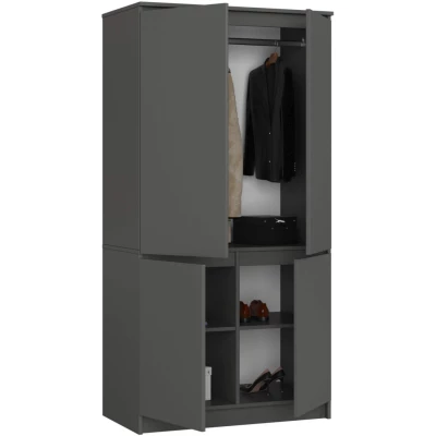 Viertüriger Kleiderschrank 90 cm LOTA - grau