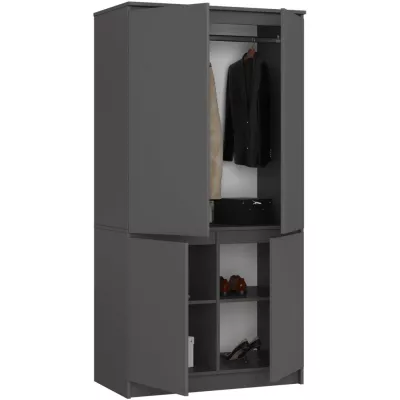 Viertüriger Kleiderschrank 90 cm LOTA - grau