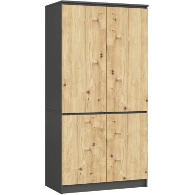 Viertüriger Kleiderschrank 90 cm LOTA - grau / Artisan Eiche
