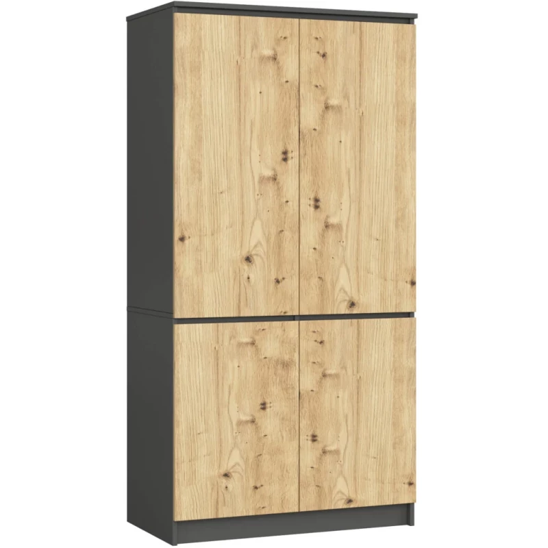 Viertüriger Kleiderschrank 90 cm LOTA - grau / Artisan Eiche