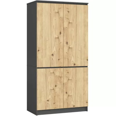 Viertüriger Kleiderschrank 90 cm LOTA - grau / Artisan Eiche