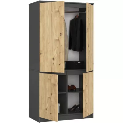 Viertüriger Kleiderschrank 90 cm LOTA - grau / Artisan Eiche