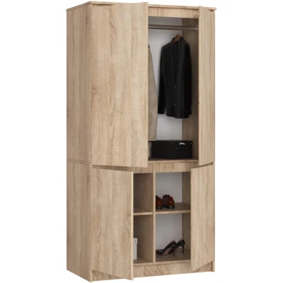 Viertüriger Kleiderschrank 90 cm LOTA - Sonoma Eiche