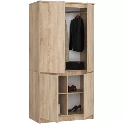 Viertüriger Kleiderschrank 90 cm LOTA - Sonoma Eiche