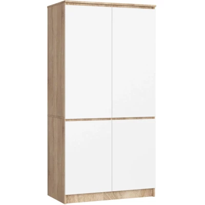 Viertüriger Kleiderschrank 90 cm LOTA - Sonoma Eiche / Weiß