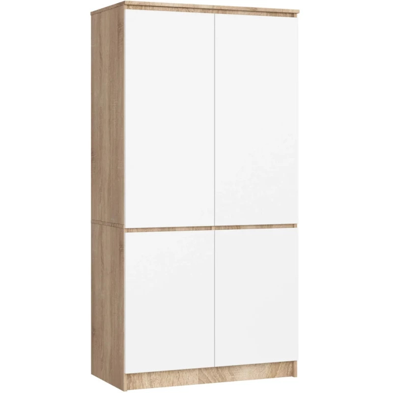 Viertüriger Kleiderschrank 90 cm LOTA - Sonoma Eiche / Weiß