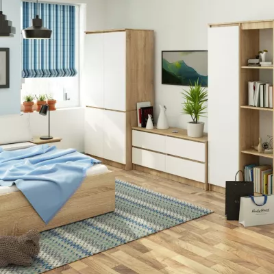 Viertüriger Kleiderschrank 90 cm LOTA - Sonoma Eiche / Weiß