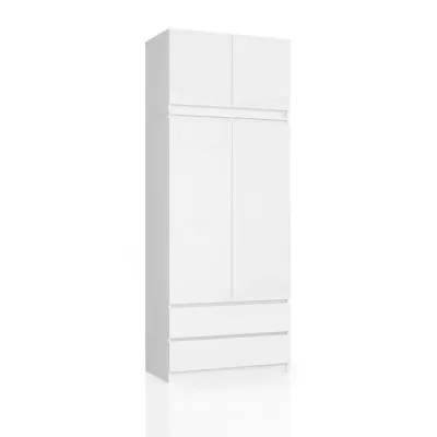 Kleiderschrank mit 90 cm Auszug LOTA – weiß / glänzend weiß
