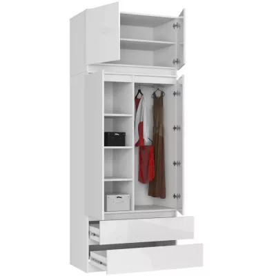 Kleiderschrank mit 90 cm Auszug LOTA – weiß / glänzend weiß