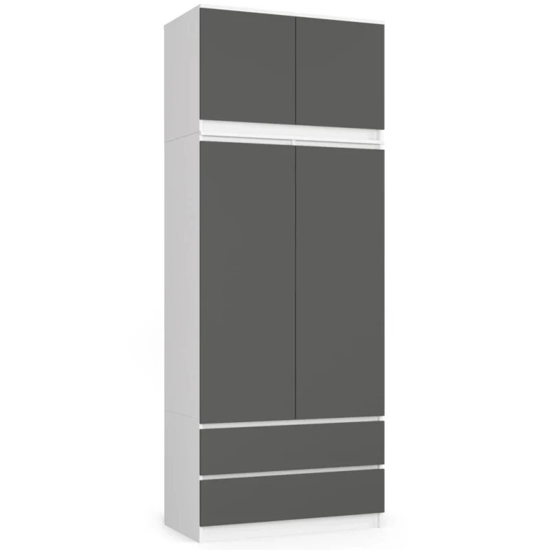 Kleiderschrank mit 90 cm Auszug LOTA – weiß/grau