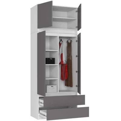 Kleiderschrank mit 90 cm Auszug LOTA – weiß/grau