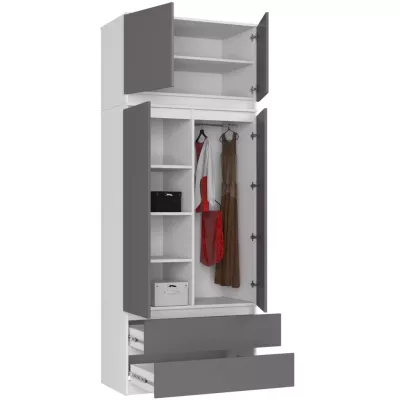 Kleiderschrank mit 90 cm Auszug LOTA – weiß/grau