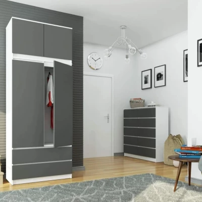 Kleiderschrank mit 90 cm Auszug LOTA – weiß/grau