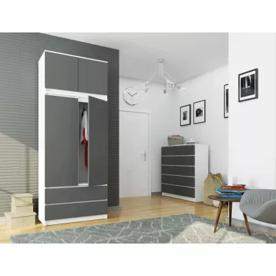 Kleiderschrank mit 90 cm Auszug LOTA – weiß/grau