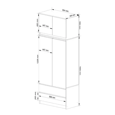 Kleiderschrank mit 90 cm Auszug LOTA – weiß/grau