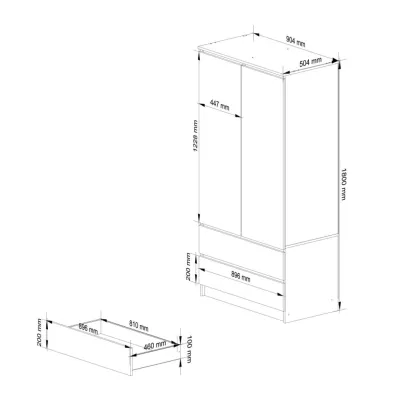 Kleiderschrank mit Schubladen, 90 cm, LOTA – Sonoma Eiche