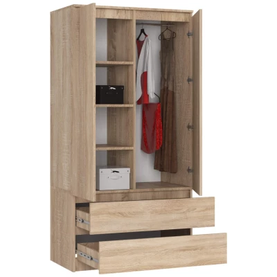 Kleiderschrank mit Schubladen, 90 cm, LOTA – Sonoma Eiche